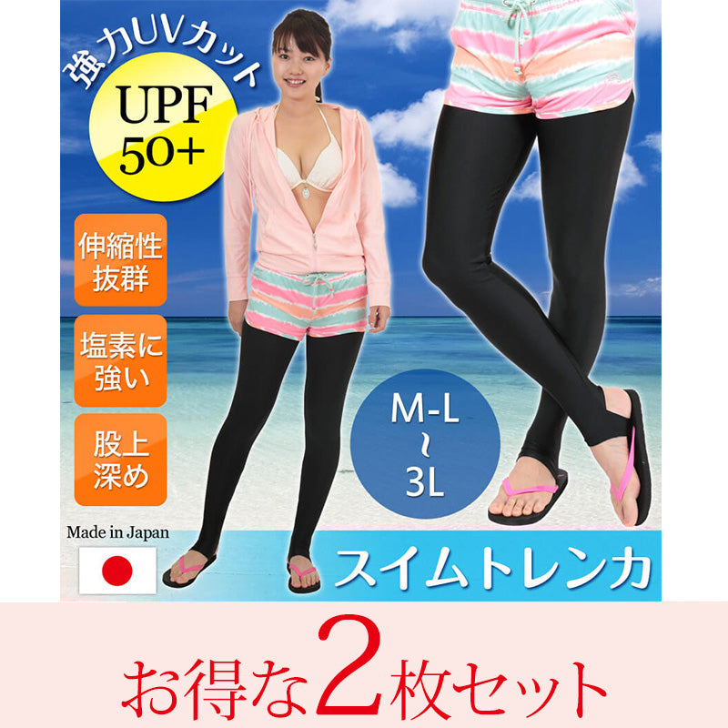 スイムトレンカ スポーツ インナー 2枚セット M-L~3L (ラッシュガード レディース 大きいサイズ 3l 水着インナー uvカット トレンカ)