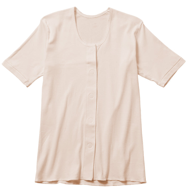 ワンタッチ肌着 レディース 前開き 3分袖シャツ 綿100 CARON キャロン M L LL 半袖 制菌 消臭 ソフトワンタッチテープ 婦人 肌着 下着 インナー 介護 入院 シニア 高齢者 着脱簡単 面ファスナー 女性用 介護肌着 前あき 三分袖 コットン 介護