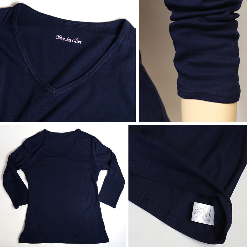 セーラー服 インナー 7分袖 綿100% 女子 vネック OLIVE des OLIVE S~BL 制服の下 tシャツ 下着 女の子 小学生 中学生 高校生