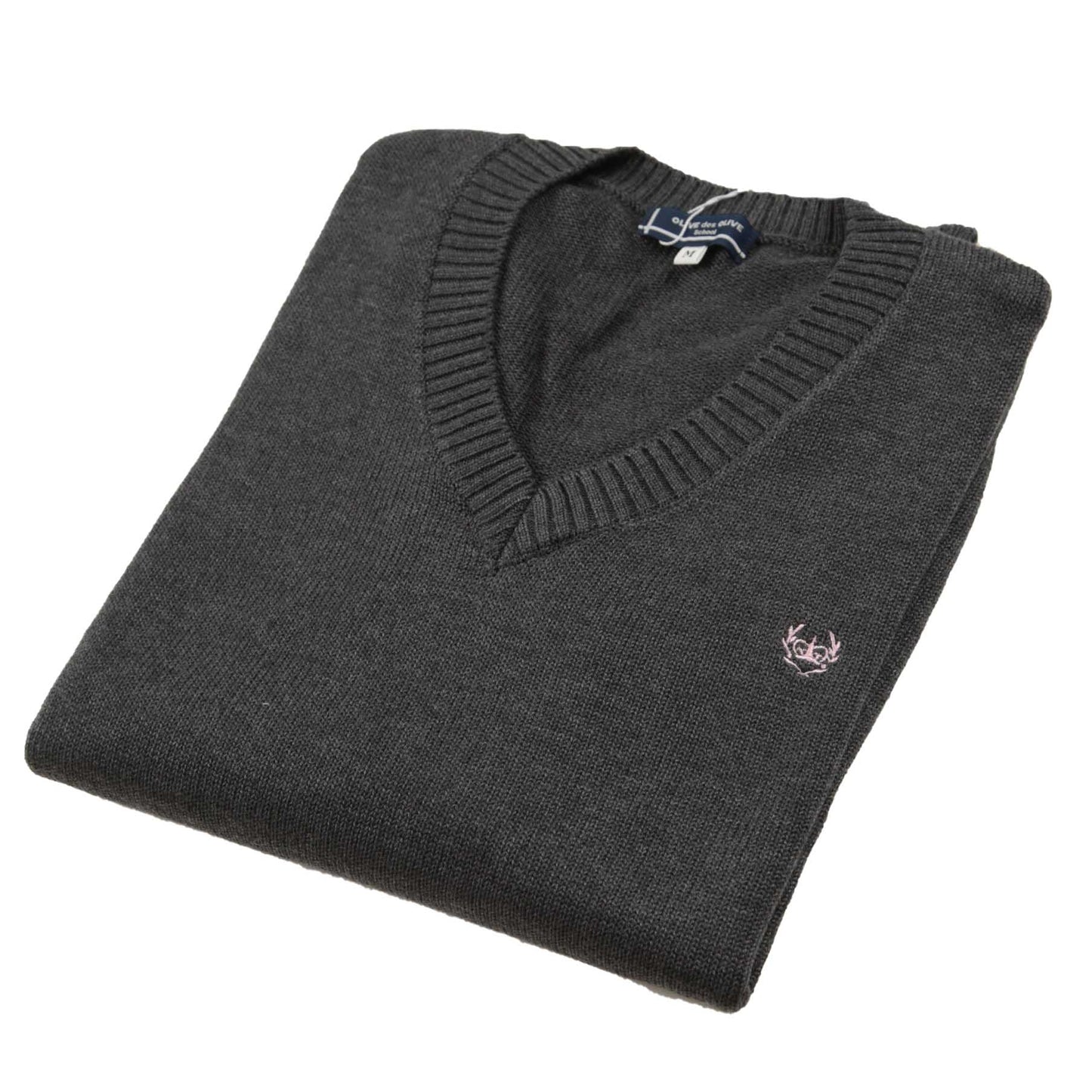 スクールセーター 女子 コットン 制服 ニット Vネック S~L OLIVE des OLIVE スクールニット 学生 女子高生 女の子 レディース 防寒 綿 ワンポイント (送料無料) (在庫限り)