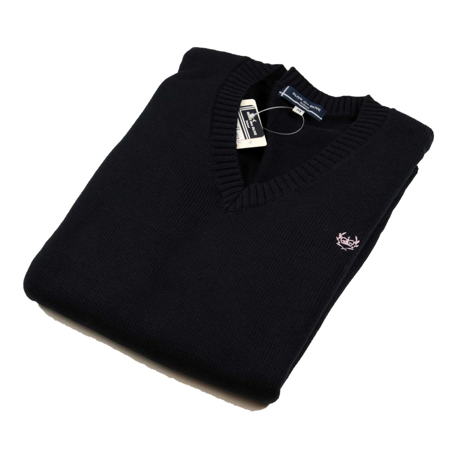 スクールセーター 女子 コットン 制服 ニット Vネック S~L OLIVE des OLIVE スクールニット 学生 女子高生 女の子 レディース 防寒 綿 ワンポイント (送料無料) (在庫限り)