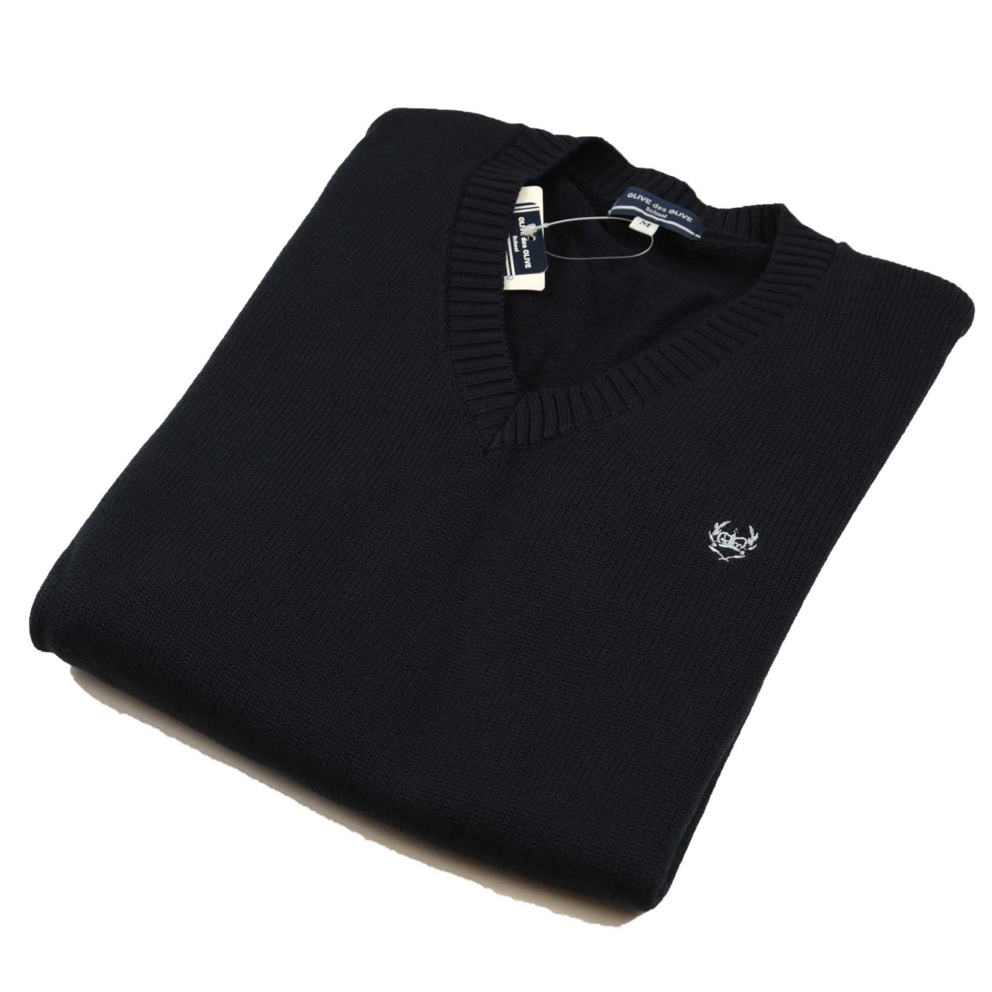 スクールセーター 女子 コットン 制服 ニット Vネック S~L OLIVE des OLIVE スクールニット 学生 女子高生 女の子 レディース 防寒 綿 ワンポイント (送料無料) (在庫限り)