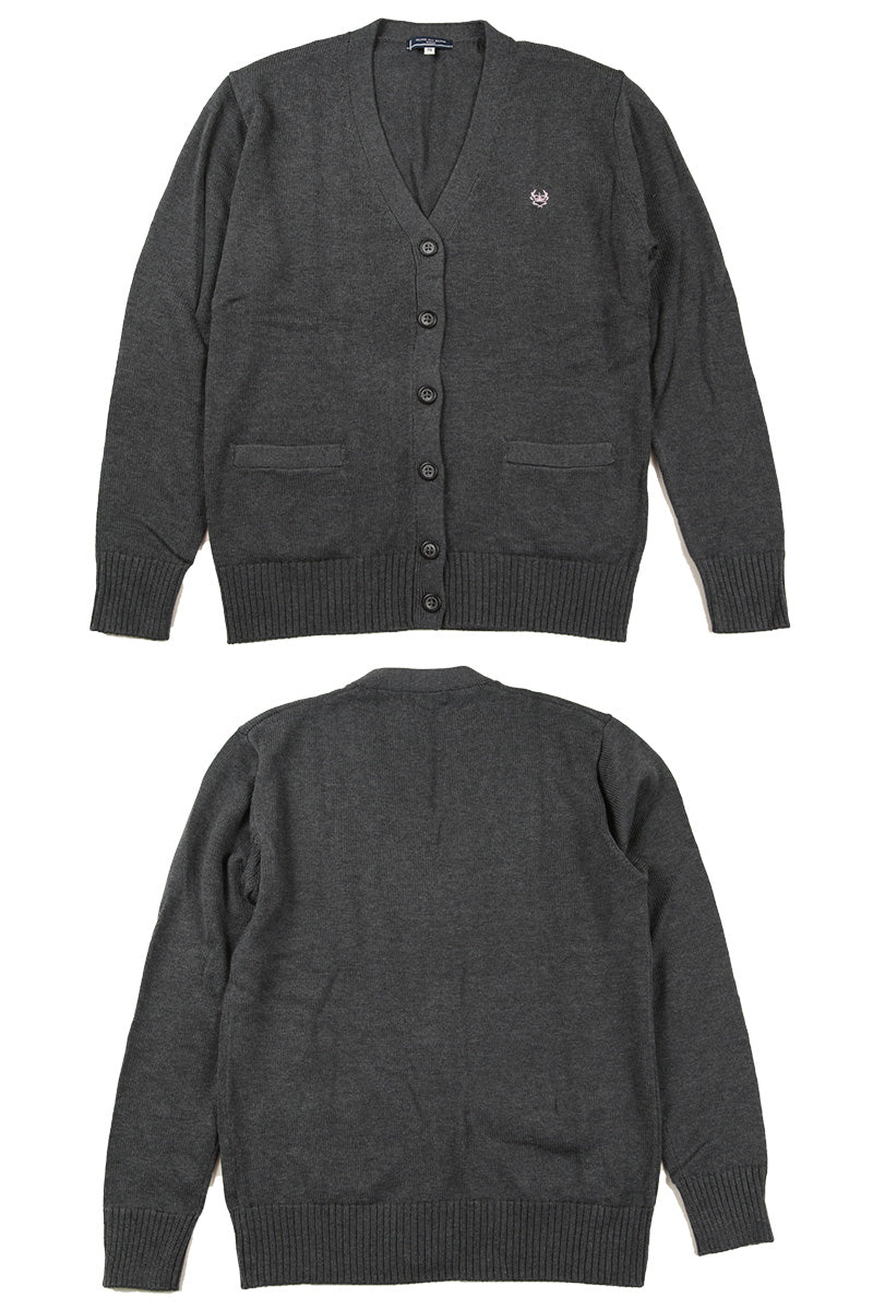 スクール カーディガン 女子 コットン 綿 制服 ニット ワンポイント 刺繍 S スクールカーディガン 学生 女の子 女子高生 中学生 防寒 洗える おしゃれ (送料無料) (在庫限り)