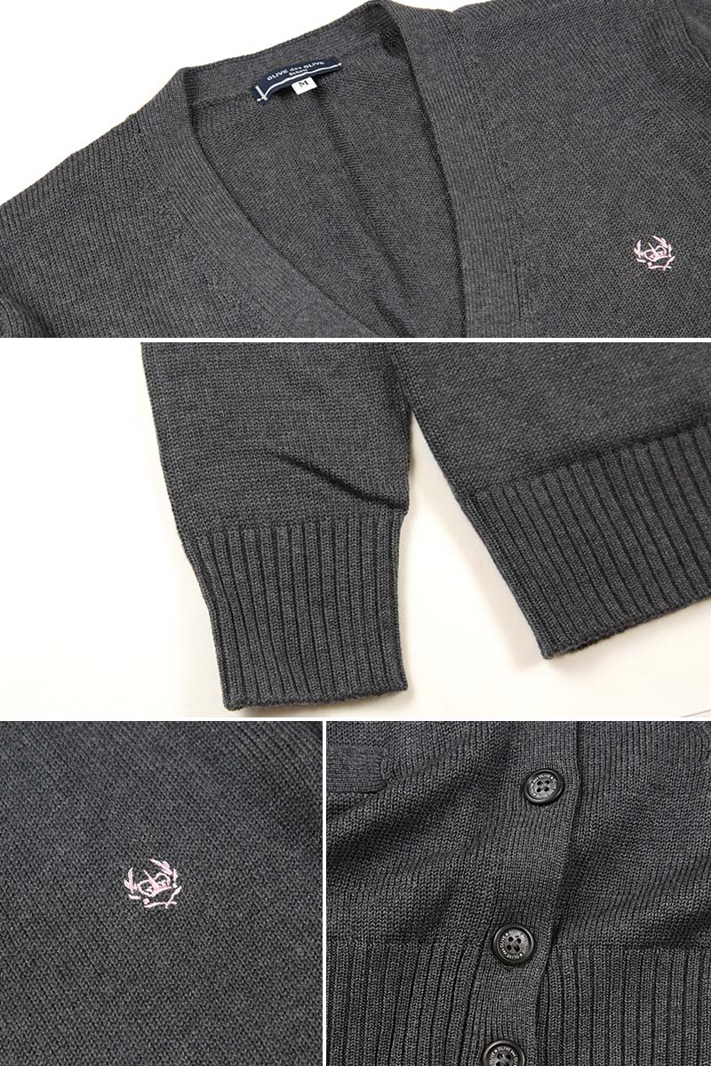 スクール カーディガン 女子 コットン 綿 制服 ニット ワンポイント 刺繍 S スクールカーディガン 学生 女の子 女子高生 中学生 防寒 洗える おしゃれ (送料無料) (在庫限り)