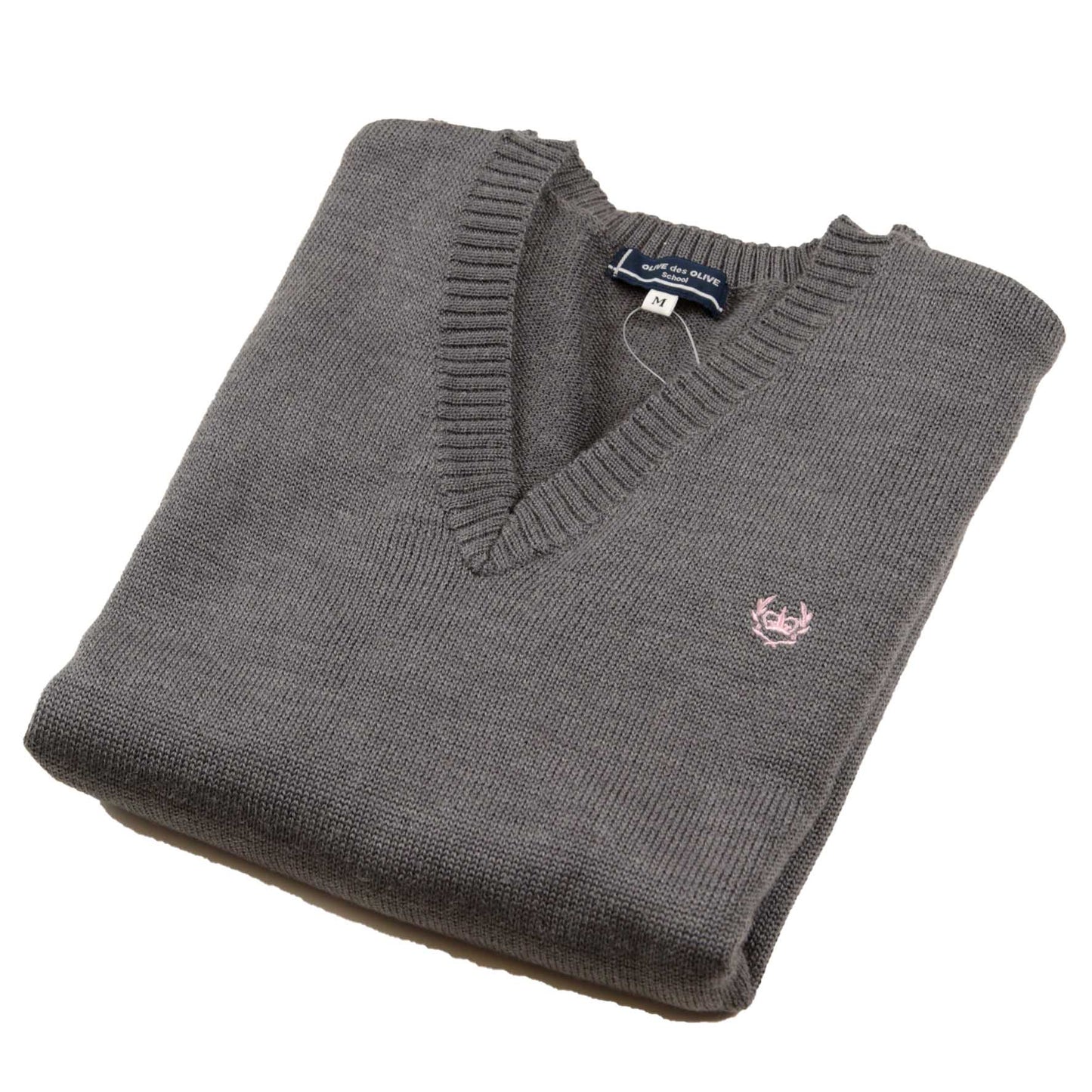 OLIVE des OLIVE ウールニット Vネックセーター S~L (OLIVE des OLIVE Vネックセーター 学生 女子 スクール 冬用 毛玉防止 型崩れ防止) (送料無料) (在庫限り)