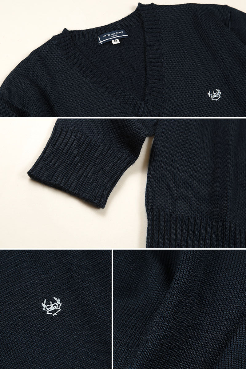 OLIVE des OLIVE ウールニット Vネックセーター S~L (OLIVE des OLIVE Vネックセーター 学生 女子 スクール 冬用 毛玉防止 型崩れ防止) (送料無料) (在庫限り)