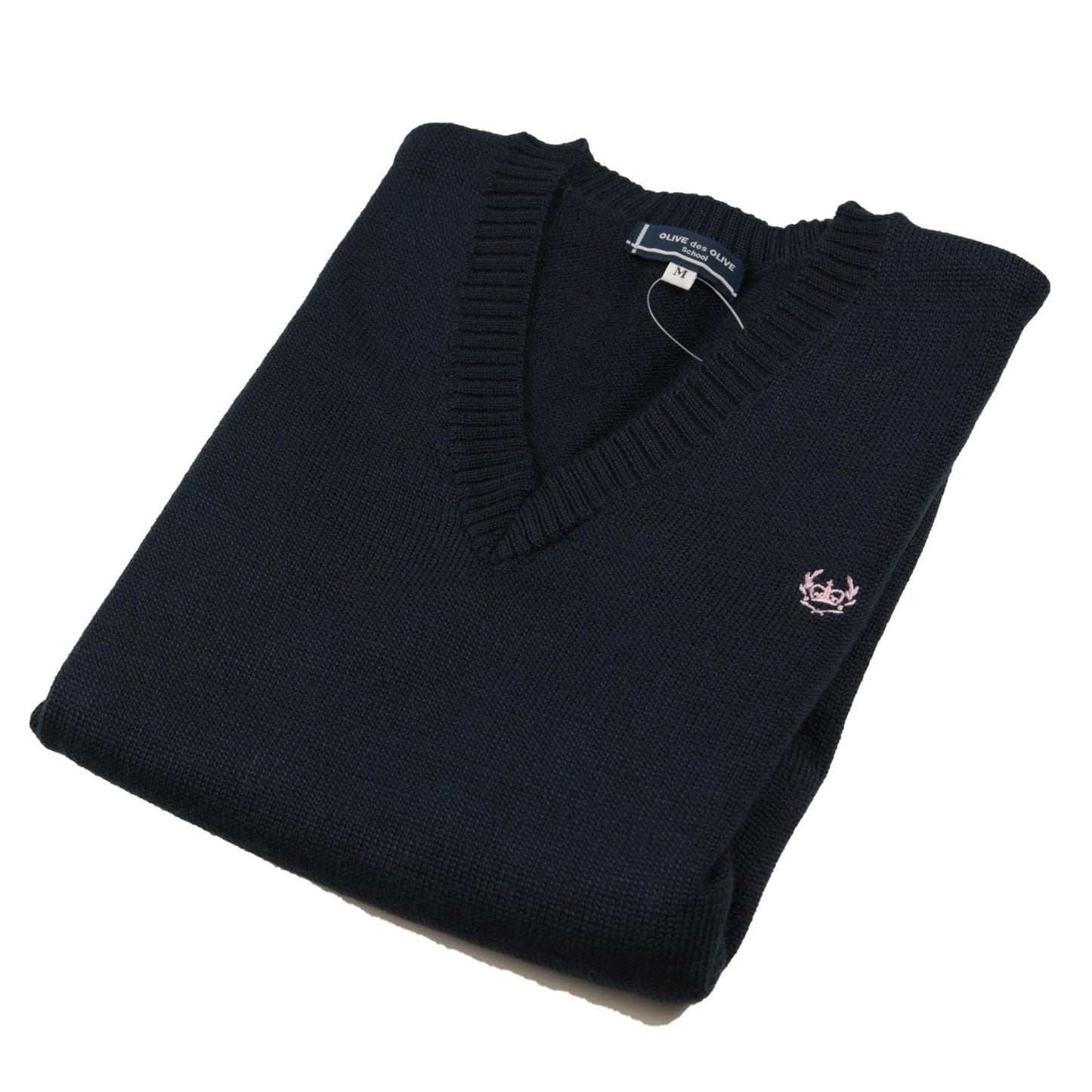 OLIVE des OLIVE ウールニット Vネックセーター S~L (OLIVE des OLIVE Vネックセーター 学生 女子 スクール 冬用 毛玉防止 型崩れ防止) (送料無料) (在庫限り)