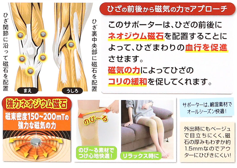 セルヴァン 膝 磁気 磁石 サポーター M~LL (サポータ テーピング 保温 暖かい 軽い 捻挫 関節 血行促進 リラックス コリ 緩和 ひざサポーター 永久磁石 綿混 冷え むくみ 健康グッズ 国産 日本製 医療) (介護用品) (取寄せ)