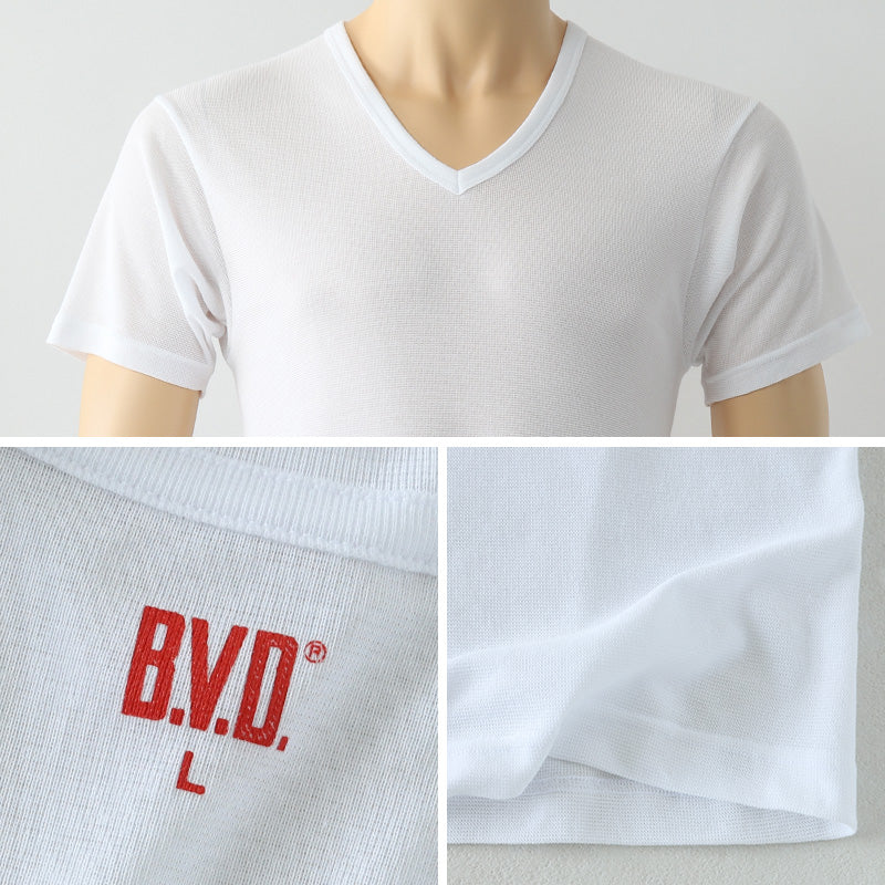 BVD インナー メンズ 半袖 vネック tシャツ 下着 カノコ メッシュ 2枚組 M~LL bvd インナーシャツ 肌着 v首 春夏 ホワイト 白 M L LL