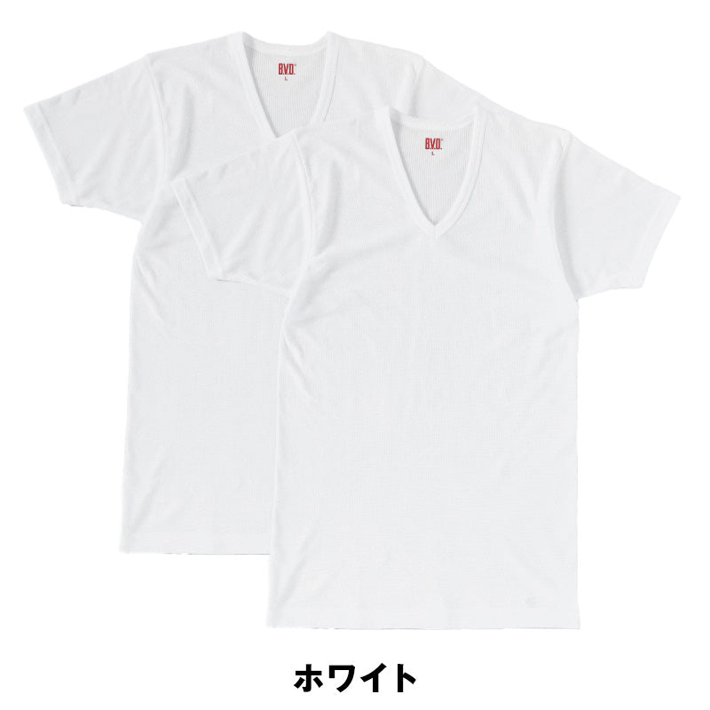 BVD インナー メンズ 半袖 vネック tシャツ 下着 カノコ メッシュ 2枚組 M~LL bvd インナーシャツ 肌着 v首 春夏 ホワイト 白 M L LL