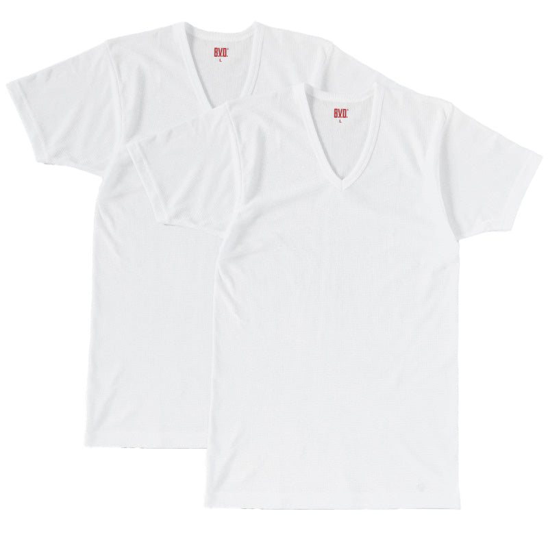 BVD インナー メンズ 半袖 vネック tシャツ 下着 カノコ メッシュ 2枚組 M~LL bvd インナーシャツ 肌着 v首 春夏 ホワイト 白 M L LL