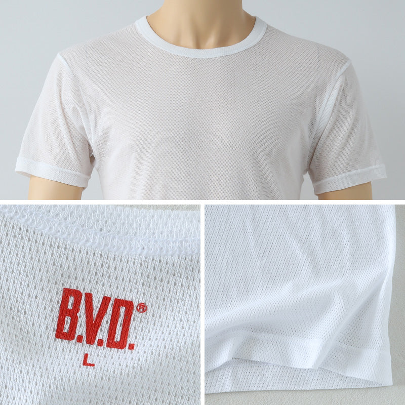 BVD インナー メンズ 半袖 tシャツ メッシュ 丸首 2枚組 M~LL bvd インナーシャツ 肌着 下着 クルーネック 春夏 ホワイト 白 M L LL (在庫限り)