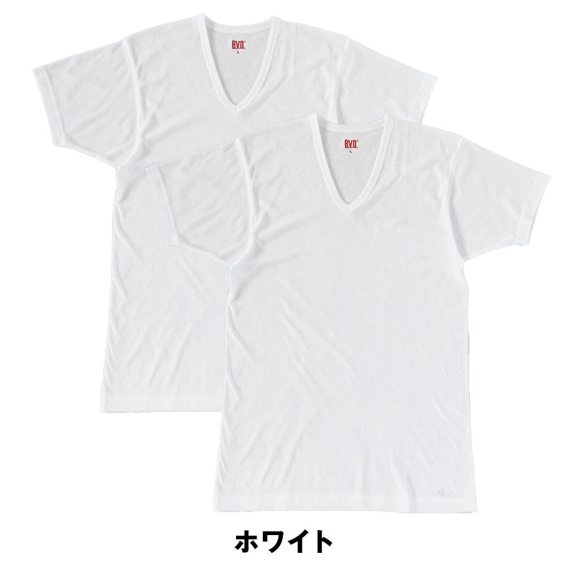 BVD インナー メンズ 半袖 vネック tシャツ 下着 メッシュ 2枚組 M~LL bvd インナーシャツ 肌着 v首 春夏 ホワイト 白 M L LL (在庫限り)