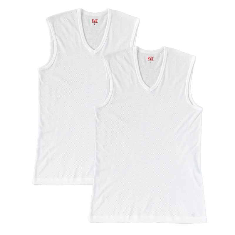 BVD メンズ インナー ノースリーブ vネック スリーブレス メッシュ 2枚組 M~LL bvd tシャツ インナーシャツ 肌着 下着 v首 タンクトップ ランニング 春夏 ホワイト 白 M L LL