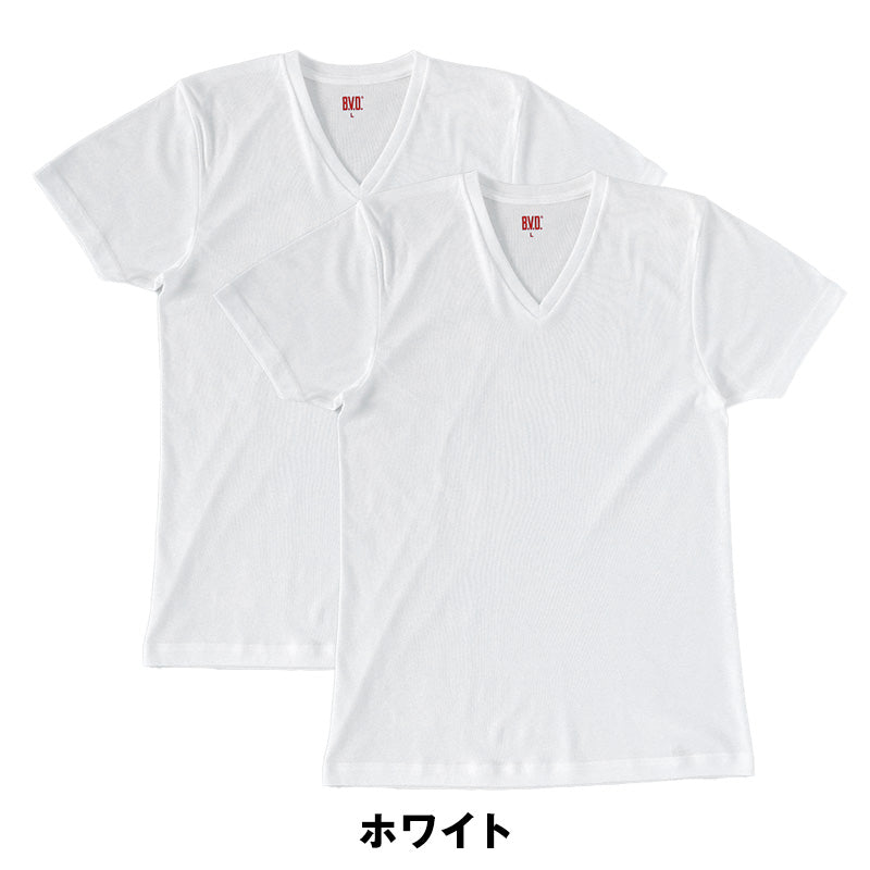 BVD メンズ インナーシャツ 半袖 vネック tシャツ 下着 2枚組 M~LL 肌着 インナー v首 春夏 防臭 ホワイト 白 M L LL (在庫限り)