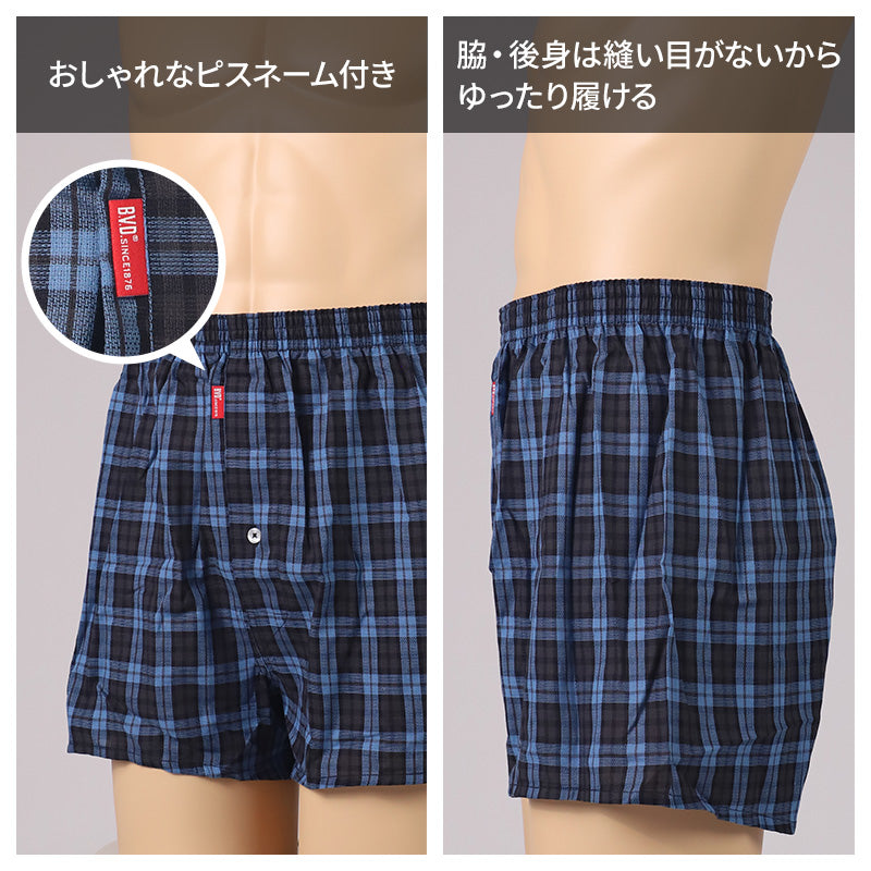 BVD トランクス bvd メンズ パンツ 綿100 前あき M L LL 涼しい 涼感 B.V.D. 下着 肌着 インナー チェック ストライプ ビーブイディー 男 mens 前開き 柄パンツ 柄パン ガラパン (在庫限り)