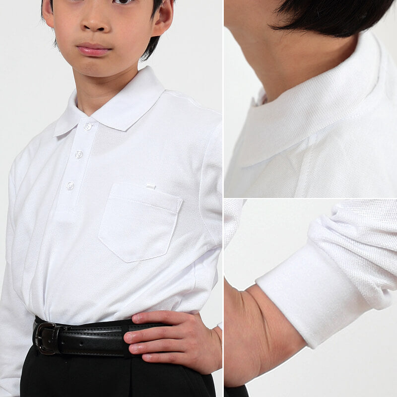 キッズ ポロシャツ 長袖 綿100% 小学生 制服 小学校 スクール 子供 100cm~160cm 男の子 女の子 スクールシャツ 男子 女子 白 無地 学校 吸汗速乾