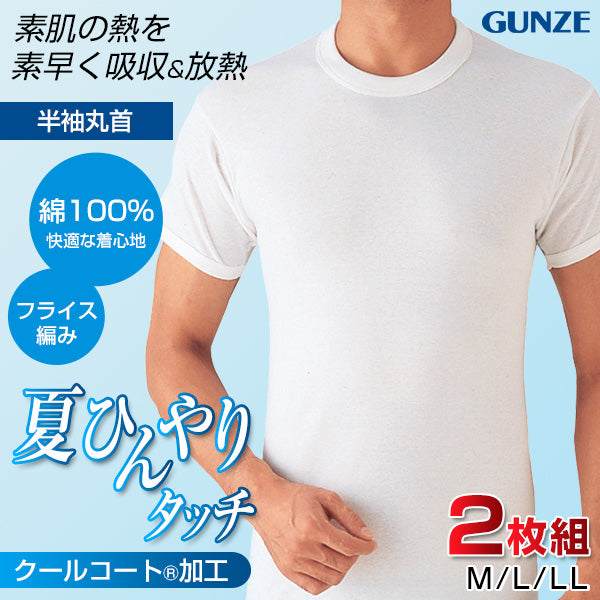グンゼ 綿100% インナー メンズ 半袖 シャツ 丸首 夏 2枚組 M~LL GUNZE 男性 紳士 下着 肌着 クルーネック アンダーシャツ (在庫限り)