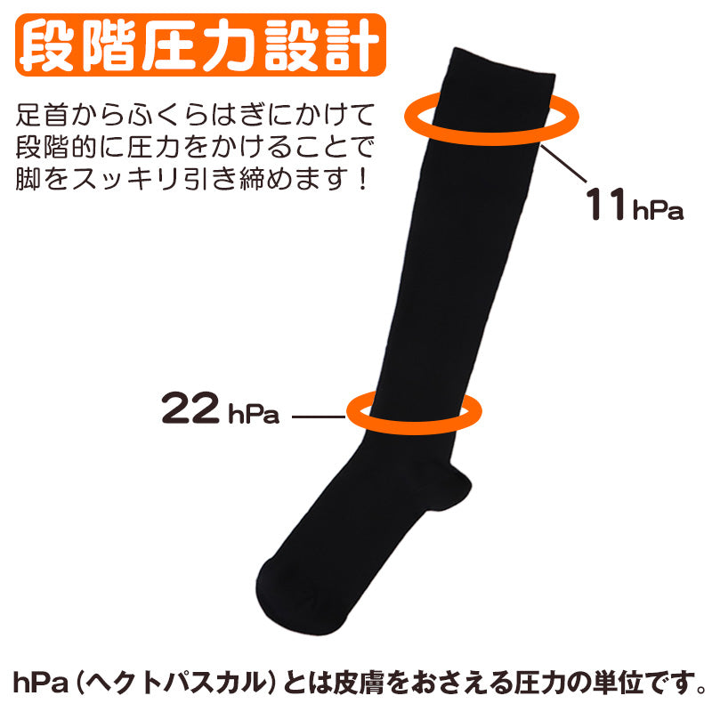 着圧ソックス ハイソックス レディース 靴下 着圧 23-25cm 着圧ハイソックス 黒 無地 ソックス 引き締め くつ下 女性 婦人 ビジネス オフィス