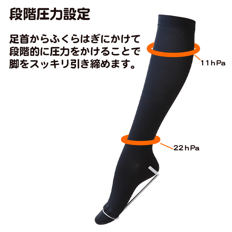 靴下 レディース 着圧ソックス ハイソックス 23-25cm ソックス 引き締め くつ下 女性 婦人 ビジネス オフィス 黒 無地 (在庫限り)