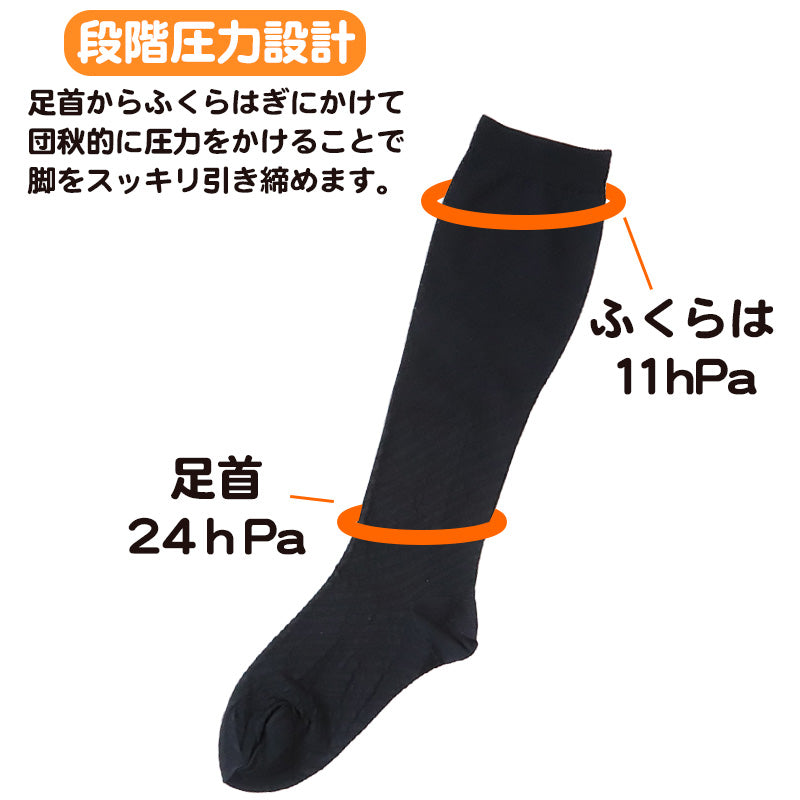 靴下 レディース 着圧ハイソックス キュッとSLIM 23-25cm 女性 淑女 着圧ソックス くつした むくみ 無地 黒 圧力 (在庫限り)