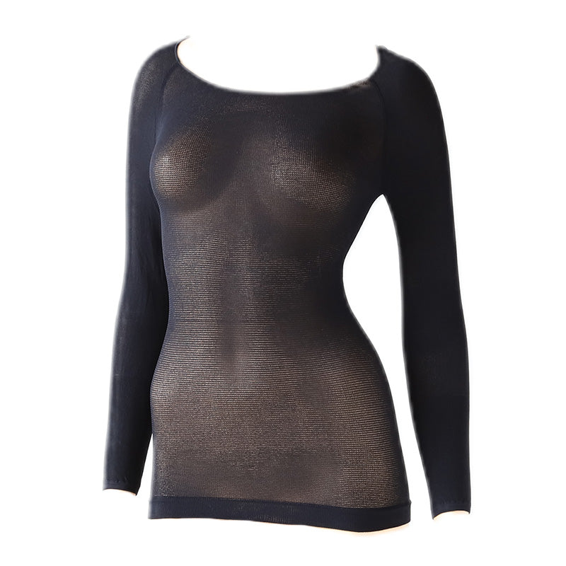 ラウンドネック Light&Warm Tights Inner M・L (冬 ウィンター 下着 暖かい あったか インナー 秋 防寒 シャツ 肌着 黒 女性 婦人 薄い アウター下) (在庫限り)