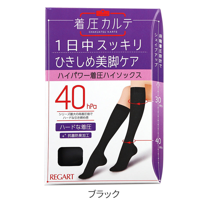 着圧ハイソックス 黒 レディース S M 22 - 25 cm サポーター 着圧 抗菌防臭 日本製 着圧ソックス むくみ 疲れ ひきしめ 美脚 サポート 立ち仕事 肉離れ 冷え対策 着圧カルテ メディックピエド MedicPiedo 23 24