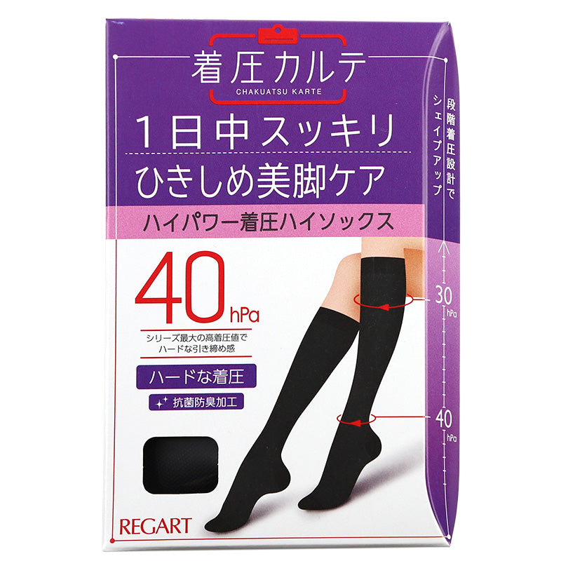 着圧ハイソックス 黒 レディース S M 22 - 25 cm サポーター 着圧 抗菌防臭 日本製 着圧ソックス むくみ 疲れ ひきしめ 美脚 サポート 立ち仕事 肉離れ 冷え対策 着圧カルテ メディックピエド MedicPiedo 23 24