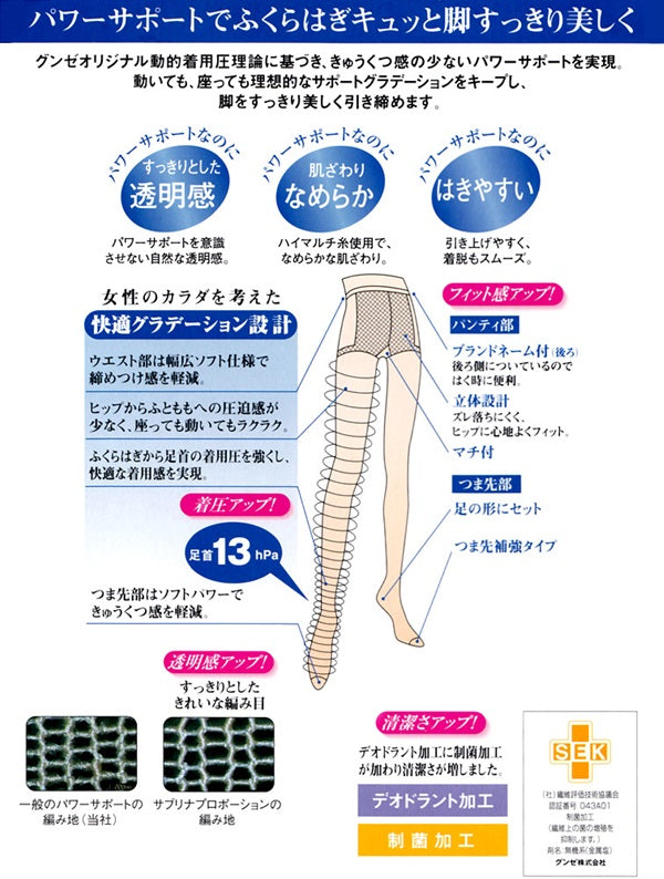 グンゼ サブリナ プロポーション 着圧 ストッキング 足首13hPa S-M~L-LL (着圧ストッキング パンスト SABRINA 小さいサイズ S 透明感 お腹 締め付けない レディース) (在庫限り)