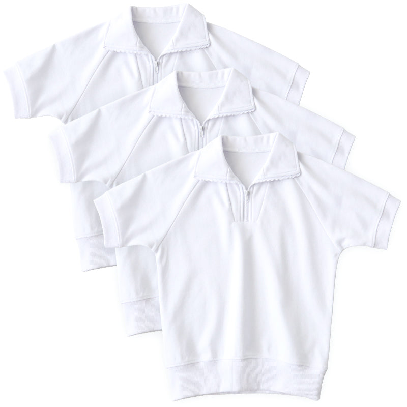 【3枚セット】体操服 半袖 襟付き ハーフジップ 160 170 180 体操着 大きいサイズ 白 S~3L 半そで ゆったり ファスナー チャック 衿つき 半袖体操服 小学校 小学生 男子 女子 スクール 子供 子ども キッズ (送料無料)