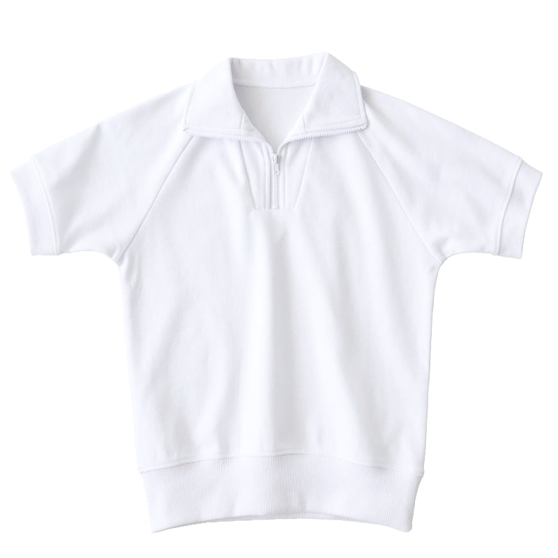 体操服 半袖 襟付き ハーフジップ 160 170 180 体操着 大きいサイズ S~3L ゆったり 半そで 男子 女子 白 小学生 小学校 中学生 女の子 男の子 ファスナー チャック 衿つき 速乾 子供 綿