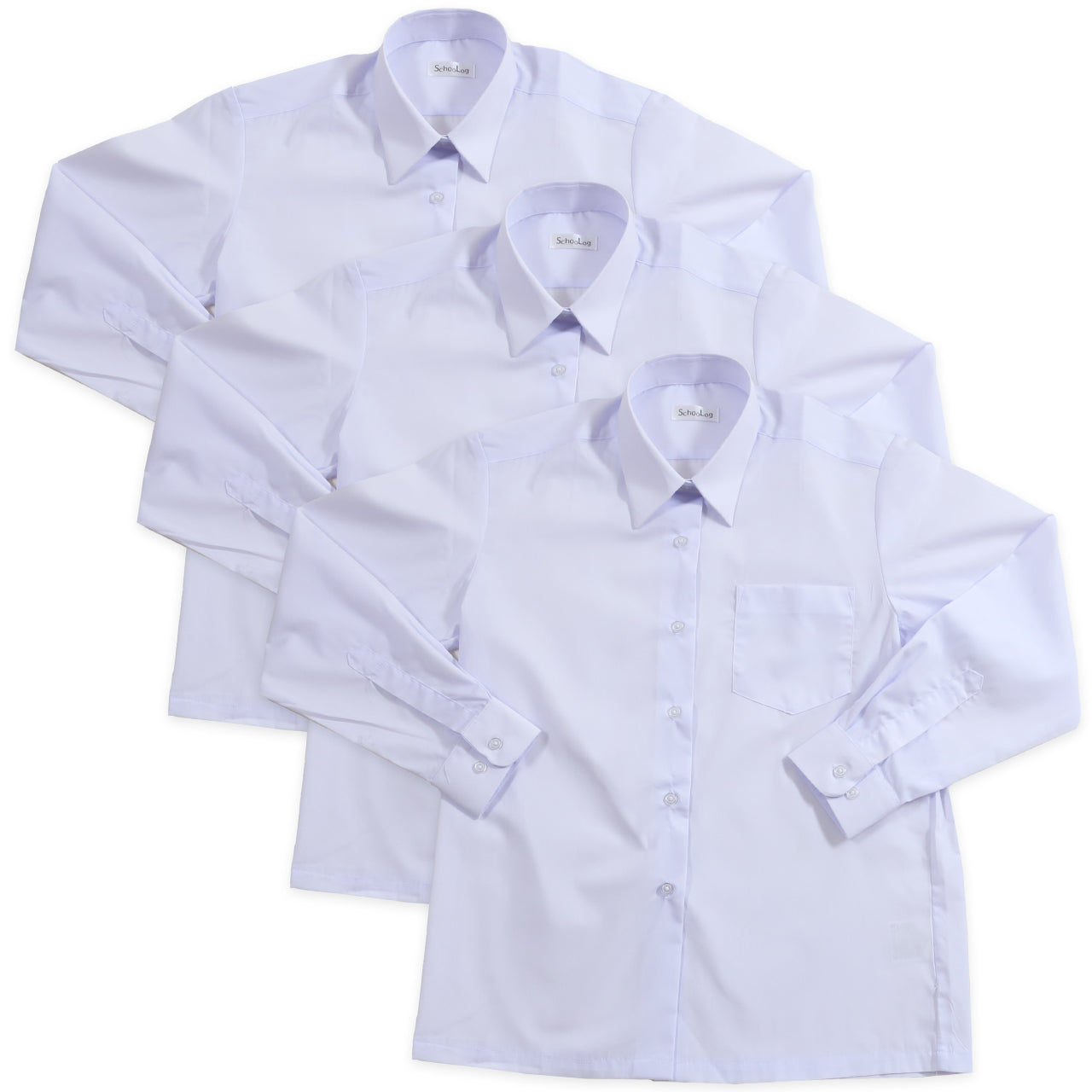 スクールシャツ 女子 長袖 3枚セット 形態安定 制服 カッターシャツ ブラウス SS(A体)~3L(B体) 学生服 ワイシャツ 白 中学生 高校生 女の子 yシャツ 学生 レディース 子供 まとめ買い 大きいサイズ プラスサイズ ぽっちゃり (送料無料)