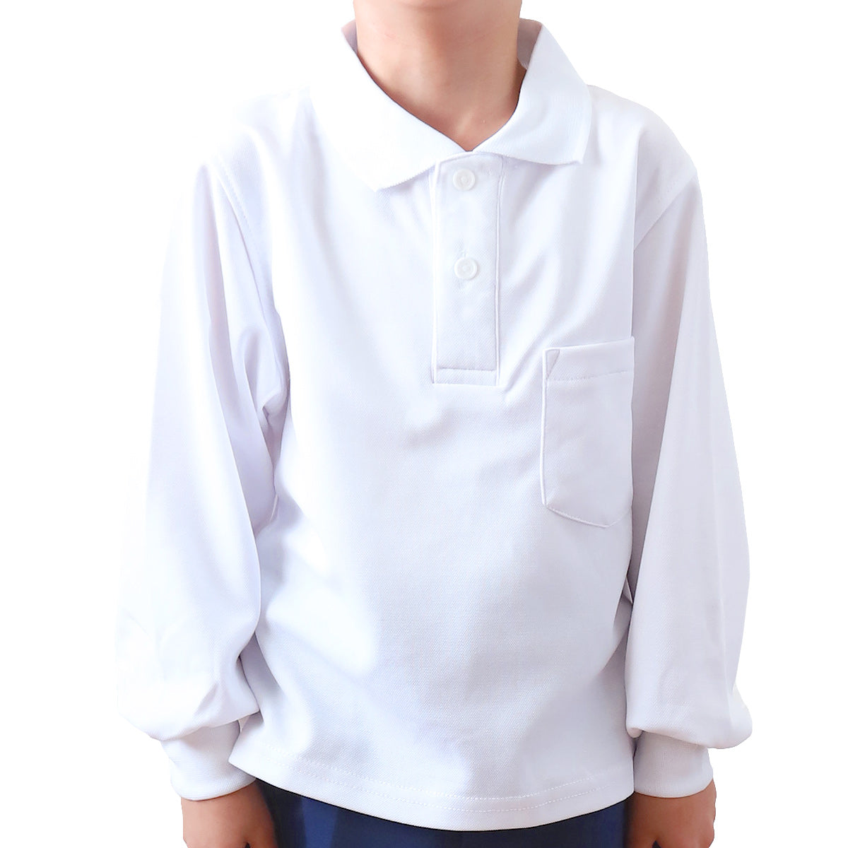 スクール ポロシャツ 長袖 キッズ 子供 スナップボタン スクールシャツ 男子 女子 100cm~180cm 制服 小学生 小学校 学生服 白 通学用 学校 ジュニア