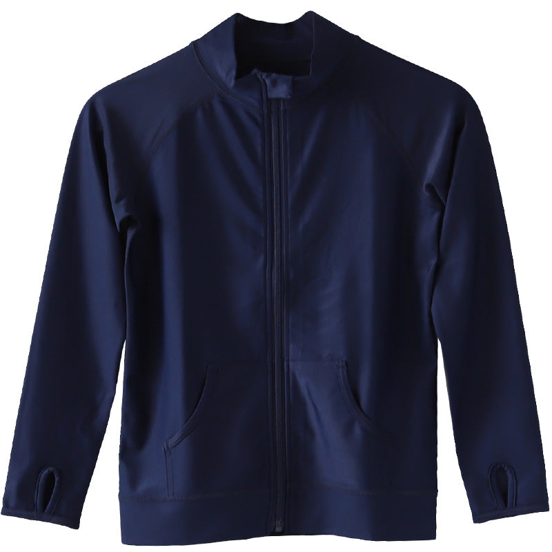 スクール水着 ラッシュガード キッズ フードなし ハイネック 長袖 男の子 女の子 前開き ファスナー 90~170cm 子供 無地 黒 紺 フルジップ 小学生 小学校 中学生 学校 プール 水泳 100 110 120 130 140 150 160 170