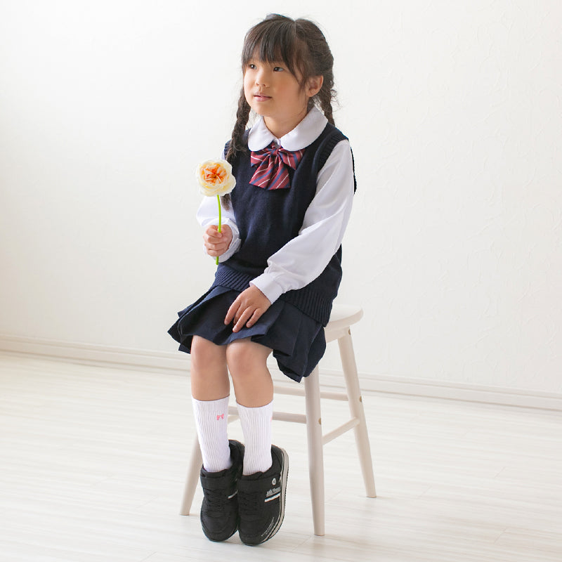 スクールソックス ワンポイント 女子 男子 クルー丈 靴下 14-16cm~18-20cm (白 紺 黒 通園 通学 ソックス 小学生 学校 子供 キッズ 両面刺繍 スクログ)