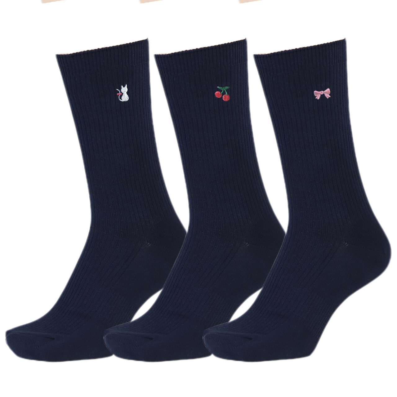 スクールソックス ワンポイント キッズ 靴下 小学生 中学生 クルー丈 3足セット 14-16cm~18-20cm 白 紺 黒 子供 女子 女の子 小さいサイズ 幼稚園 通園 通学 かわいい ソックス 両面刺繍 丈夫