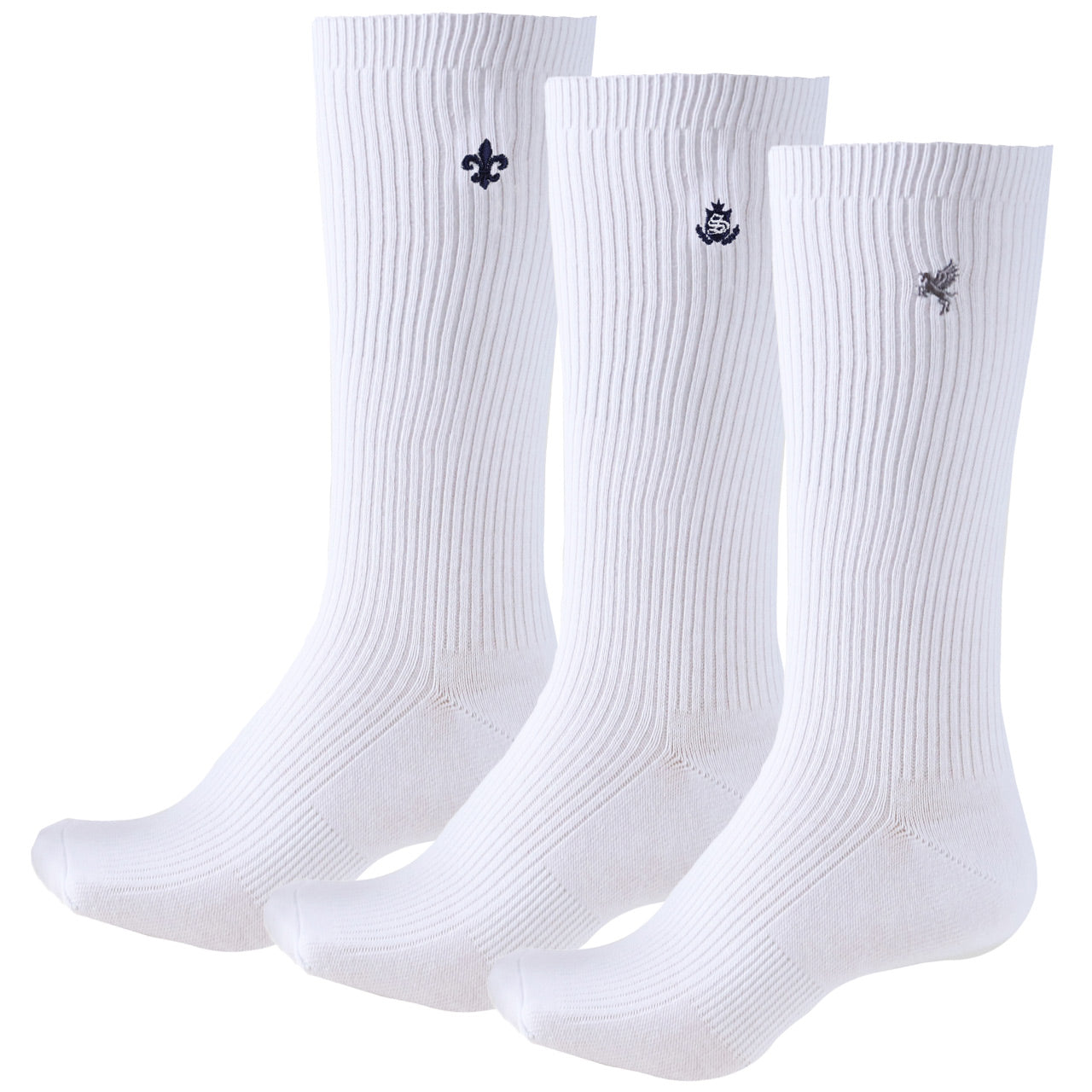 スクールソックス ワンポイント 靴下 学生 女子 通学 スリークォーター丈 3足セット 20-22cm~24-26cm 白 黒 紺 短め ハイソックス 刺繍 エンブレム 小学校 中学校 高校 レディース まとめ買い