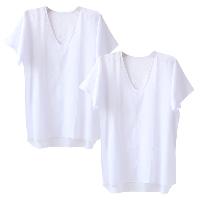 クレープ肌着 波しぼ メンズ 半袖 tシャツ 綿100% 2枚組 M~LL 下着 インナー 夏 涼しい 吸汗速乾 男性 紳士 コットン Uネック U首 M L LL (在庫限り)