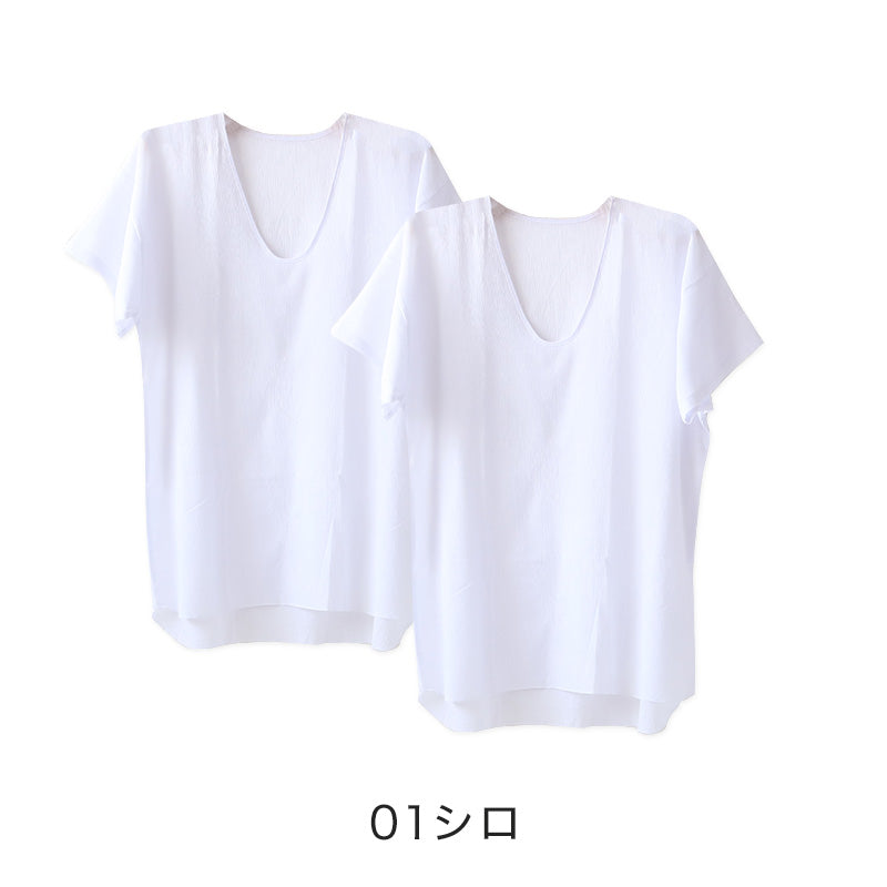クレープ肌着 波しぼ メンズ 半袖 tシャツ 綿100% 2枚組 M~LL 下着 インナー 夏 涼しい 吸汗速乾 男性 紳士 コットン Uネック U首 M L LL (在庫限り)