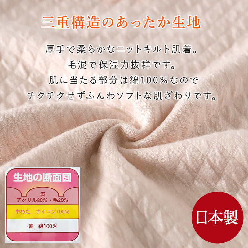 婦人 8分袖 インナー スリーマー スリーマ 長袖 肌着 キルト肌着 LL・3L 婦人肌着 レディース ミセス シニア 大きいサイズ 大寸 厚手 厚地 下着 暖かい あったか 防寒 日本製 (在庫限り)