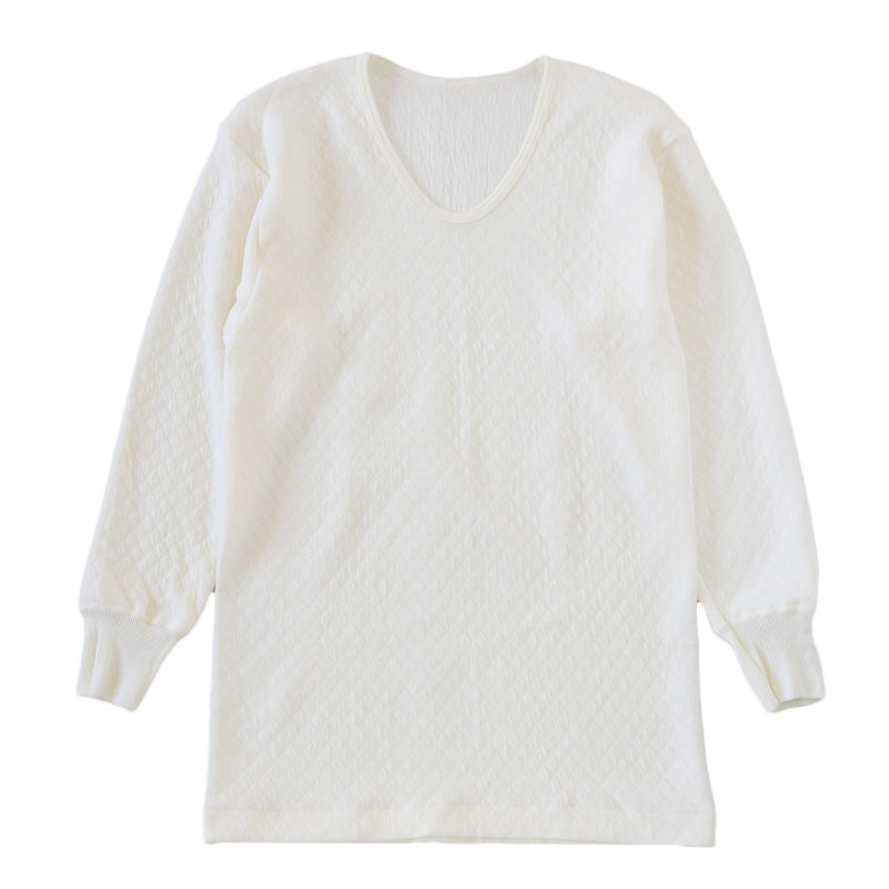 キルト 肌着 大きいサイズ メンズ U首 長袖 毛混 日本製 綿100 3L 大寸 インナー キルトシャツ キルトインナー 長袖シャツ 紳士 肌着 発熱 防寒 あったか あたたかい 冬 プレゼント ギフト