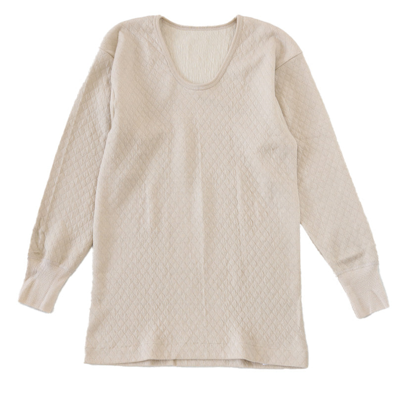 キルト 肌着 大きいサイズ メンズ U首 長袖 毛混 日本製 綿100 3L 大寸 インナー キルトシャツ キルトインナー 長袖シャツ 紳士 肌着 発熱 防寒 あったか あたたかい 冬 プレゼント ギフト (在庫限り)