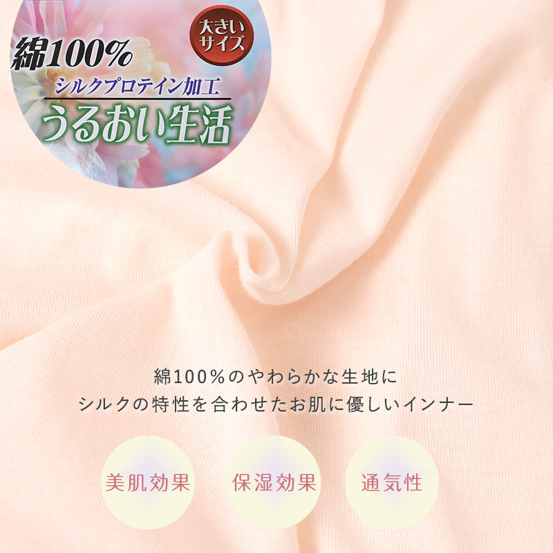 レディース インナー 3分袖 スリーマー スリーマ 半袖 大きいサイズ 3L 4L 5L 綿100 コットン シルク 婦人肌着 シャツ 下着 肌着 レース