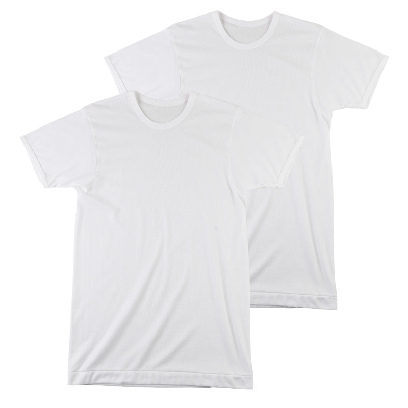 tシャツ 丸首 シャツ メンズ 半袖 2枚組 吸汗速乾 M L LL フライス 肌着 下着 インナー 綿混 無地 ホワイト 白 プレゼント ギフト 父の日 敬老の日 (在庫限り)