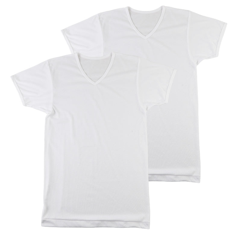 tシャツ v首 シャツ メンズ 半袖 2枚組 吸汗速乾 M L LL vネック フライス 肌着 下着 インナー 綿混 無地 ホワイト 白 プレゼント ギフト 父の日 敬老の日 (在庫限り)