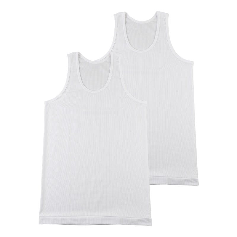 tシャツ ランニング シャツ メンズ 2枚組 吸汗速乾 M L LL タンクトップ ノースリーブ フライス 肌着 下着 インナー 綿混 無地 ホワイト 白 プレゼント ギフト 父の日 敬老の日 (在庫限り)