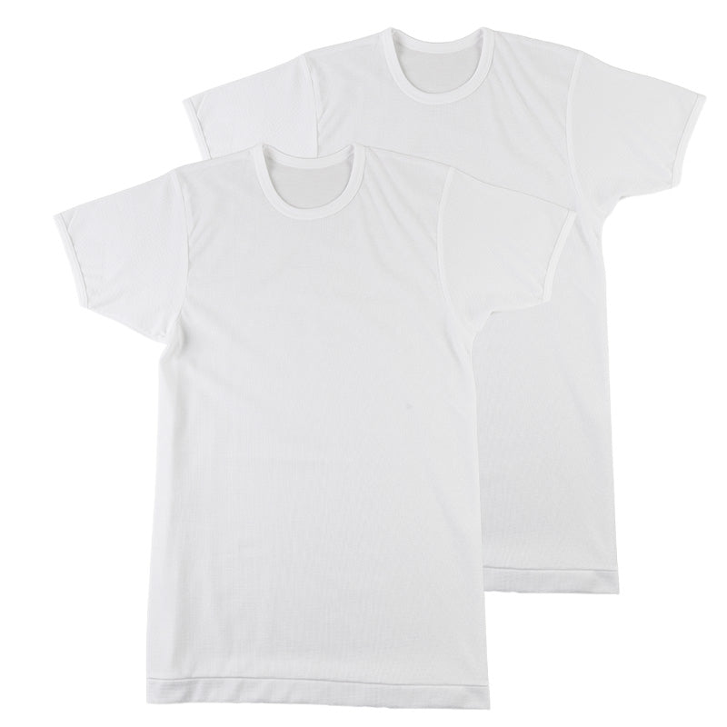 tシャツ 丸首 シャツ メンズ 半袖 2枚組 吸汗速乾 M L LL カノコ 肌着 下着 インナー 綿混 無地 ホワイト 白 プレゼント ギフト 父の日 敬老の日