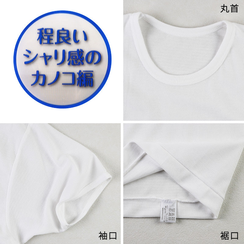 tシャツ 丸首 シャツ メンズ 半袖 2枚組 吸汗速乾 M L LL カノコ 肌着 下着 インナー 綿混 無地 ホワイト 白 プレゼント ギフト 父の日 敬老の日