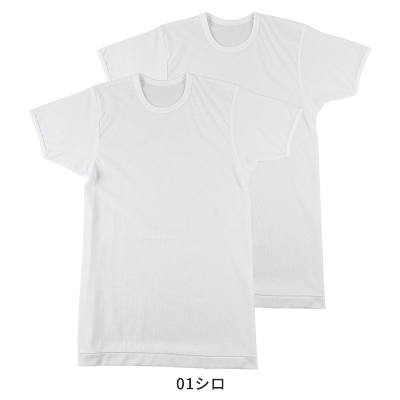 tシャツ 丸首 シャツ メンズ 半袖 2枚組 吸汗速乾 M L LL カノコ 肌着 下着 インナー 綿混 無地 ホワイト 白 プレゼント ギフト 父の日 敬老の日