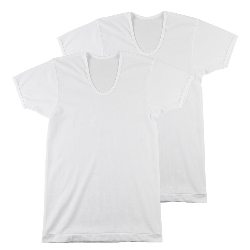 tシャツ u首 シャツ メンズ 半袖 2枚組 吸汗速乾 M L LL カノコ 肌着 下着 インナー 綿混 無地 ホワイト 白 プレゼント ギフト 父の日 敬老の日
